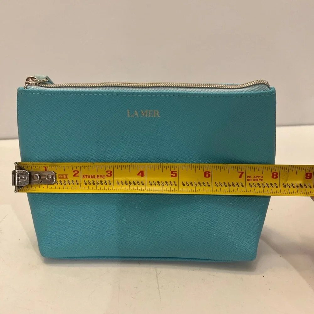 LA MER BLUE LEATHER MAKEUP COSMETIC BAG